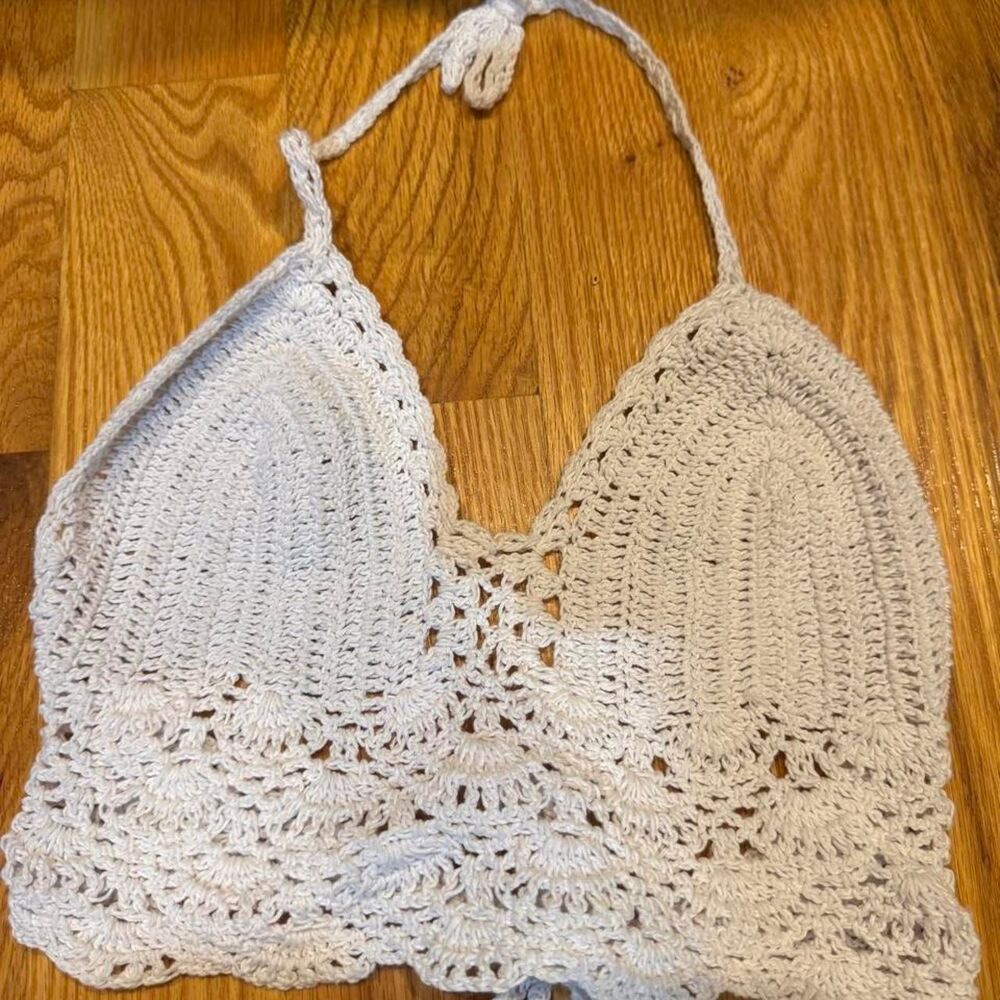 Off-White Crochet Halter Top